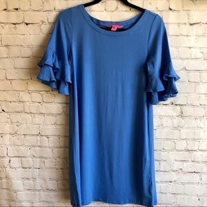 NWT Lilly Pulitzer, blue sheath dress with bell sleeves. Small